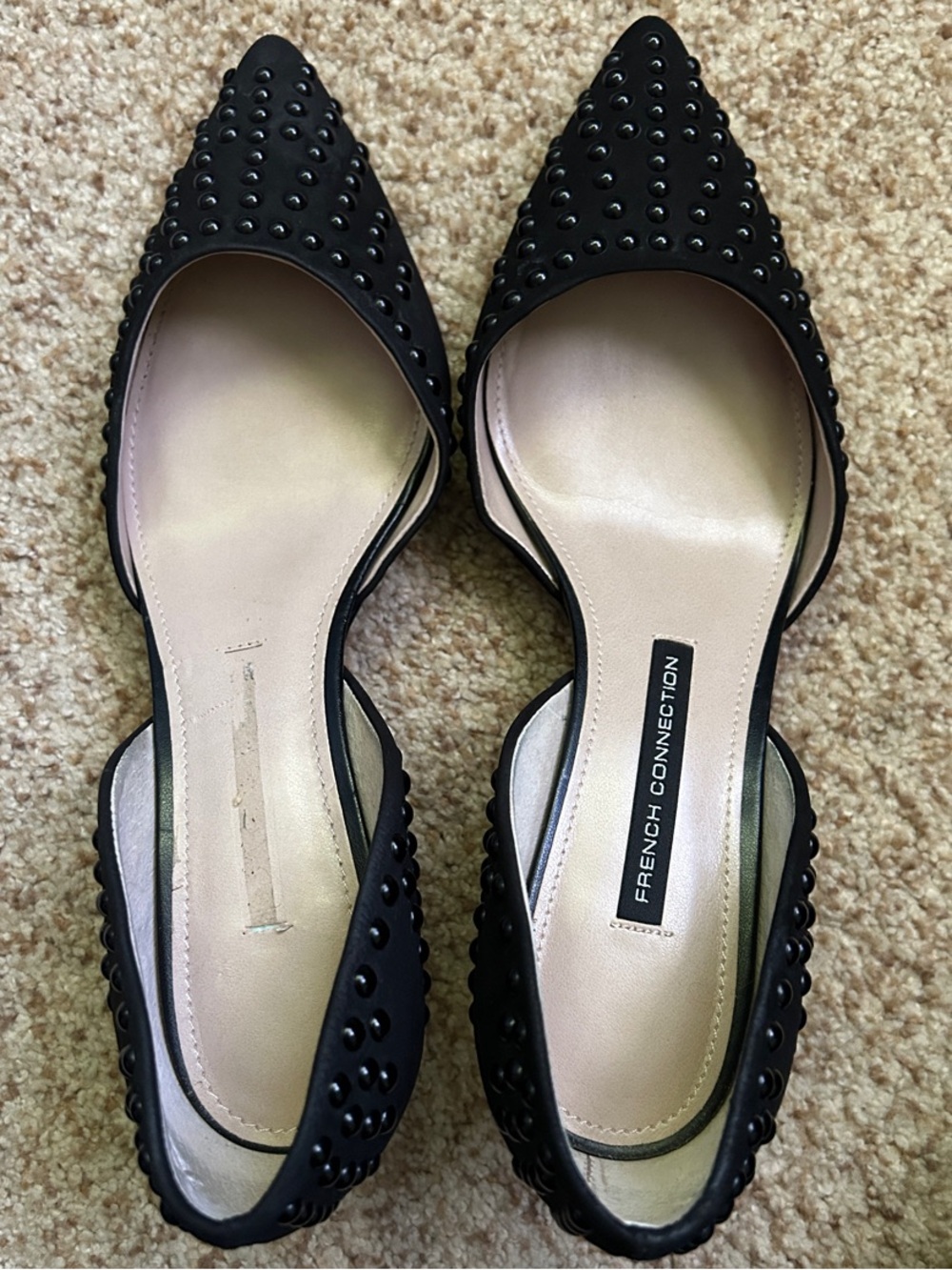 French Connection Black Studded Pointed D'Orsay Flats